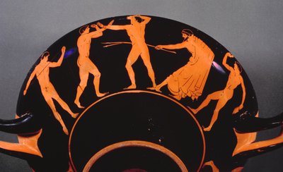 Kylix a figure rosse che raffigura atleti in allenamento, c.500 a.C. da Greek